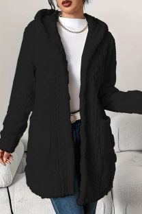 Black Casual Solid Color Pocket Cardigan Collar Outerwear