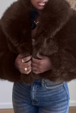 Dark Brown Casual Solid Color Patchwork Cardigan Collar Plus Size Overcoat