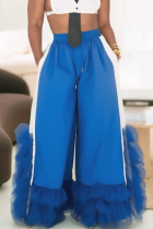 Blue Casual Solid Color Mesh Plus Size