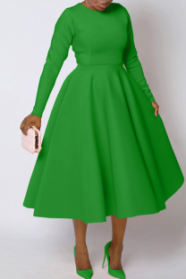 Green Elegant Solid Color Zipper O Neck A Line Plus Size Dresses