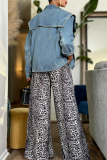 Blue Casual Solid Color Patchwork Turndown Collar Long Sleeve Loose Denim Jacket