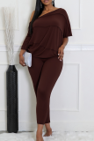 Light Purple Casual Solid Color Patchwork O Neck Half Sleeve Two Pieces