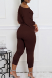 Light Purple Casual Solid Color Patchwork O Neck Half Sleeve Two Pieces
