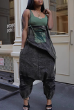 Grey Street Solid Color Distressed Spaghetti Strap Loose Jumpsuits