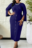 Purple Elegant Solid Color Flower Shape O Neck Wrapped Skirt Dresses