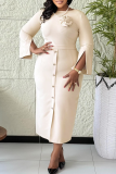 Purple Elegant Solid Color Flower Shape O Neck Wrapped Skirt Dresses