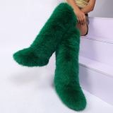 Cream White Knee High Snow Boots Women Warm Faux Fox Fur Lined Y2K Boots