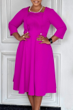 Royal Blue Elegant Solid Color Pleated Square Neck A Line Dresses