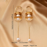 Gold Hoop Pearl Tassel Earrings Elegant Long Fashion Jewelry