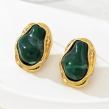 Green Irregular Metal Frame Earrings Retro Luxury Fashion Jewelry