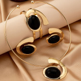 White Irregular Letter E Hoop Bracelet And Earrings Set
