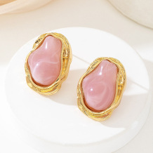 Pink Irregular Metal Frame Earrings Retro Luxury Fashion Jewelry