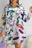 Blue Pop Art Oversized Shirt Graphic Print Long Sleeve Casual Top
