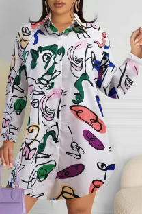 White Green Pop Art Oversized Shirt Graphic Print Long Sleeve Casual Top