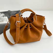 Brown Velvet Hoop Bucket Bag Drawstring Crossbody Handbag