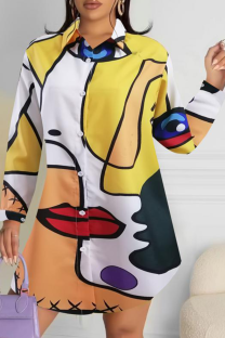 Yellow White Pop Art Oversized Shirt Graphic Print Long Sleeve Casual Top