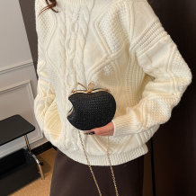 Black Apple Shaped Woven Bag Chain Crossbody Clutch