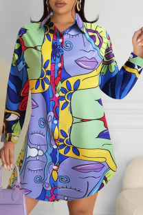 Turquoise Pop Art Oversized Shirt Graphic Print Long Sleeve Casual Top