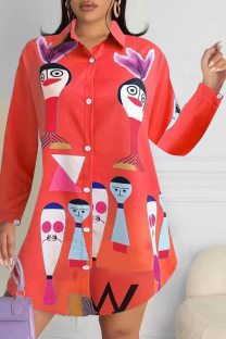 Red Pop Art Oversized Shirt Graphic Print Long Sleeve Casual Top