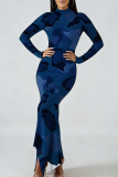 Green Casual Camouflage Print Irregular Irregular Hem O Neck Irregular Dresses