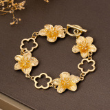 Gold Flower Cutout Bracelet 3D Texture Fashion Decor Jewelry