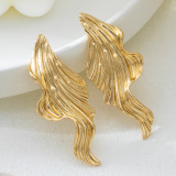 Gold Wave Texture Earrings 3D Shape Fashion Stylish Jewelry
