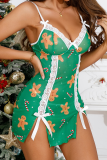 Green Sexy Print Lace Christmas Day Lingerie