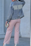 Blue Vintage Loose Denim Jacket Collar Multi-pocket Casual Coat