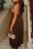 Dark Brown Elegant Solid Color Patchwork O Neck Long Dresses
