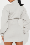 Black Stand-Collar Zip Oversized Sweatshirt Dress Fitted Mini