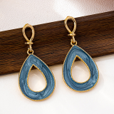 Blue Teardrop Hollow Earrings Textured Inlay Trim Dangle Drop Jewelry