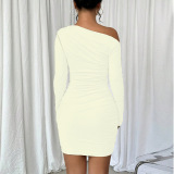 Apricot Sexy Casual Nightclub Office lady Solid Color Off Shoulder Wrapped Skirt Dresses