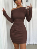 Apricot Sexy Casual Nightclub Office lady Solid Color Off Shoulder Wrapped Skirt Dresses