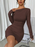 Apricot Sexy Casual Nightclub Office lady Solid Color Off Shoulder Wrapped Skirt Dresses