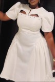 White Casual Street Vacation Prom Birthday Homecoming Y2k Solid Color Beading O Neck A Line Short Sleeve Dress