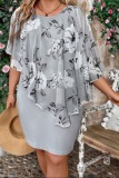 Black Plus Size Casual O Neck Wrapped Skirt Dresses