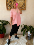 Pink Plus Size Casual Patchwork O Neck T-Shirts