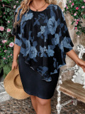 Black Plus Size Casual O Neck Wrapped Skirt Dresses