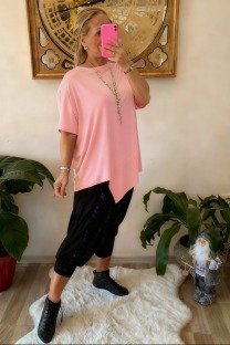 Pink Plus Size Casual Patchwork O Neck T-Shirts