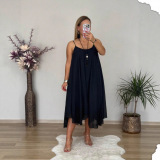 Black Solid Color O Neck Half Sleeve Two Pieces