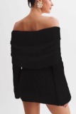 Blue Off Shoulder Wrapped Skirt Dresses