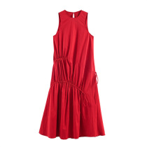 Red Casual Daily Solid Color O Neck A Line Dresses