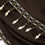 Burgundy Sexy Street Daily Party Bohemian Patchwork Wrapped Skirt Dresses