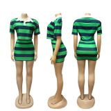 Black Casual Street Sportswear Daily Striped Print Stripe Turndown Collar Short Sleeve Two Pieces
