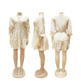 Cream White Casual Daily Vacation Y2k Solid Color V Neck A Line Dresses