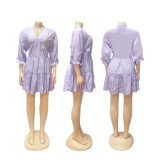 Cream White Casual Daily Vacation Y2k Solid Color V Neck A Line Dresses