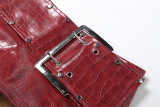 Red Skinny Solid Color Bottoms