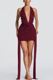 Black Backless Halter Wrapped Skirt Dresses