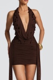Black Backless Halter Wrapped Skirt Dresses