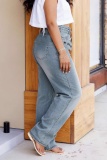 Blue Casual Distressed High Waist Straight Denim Jeans